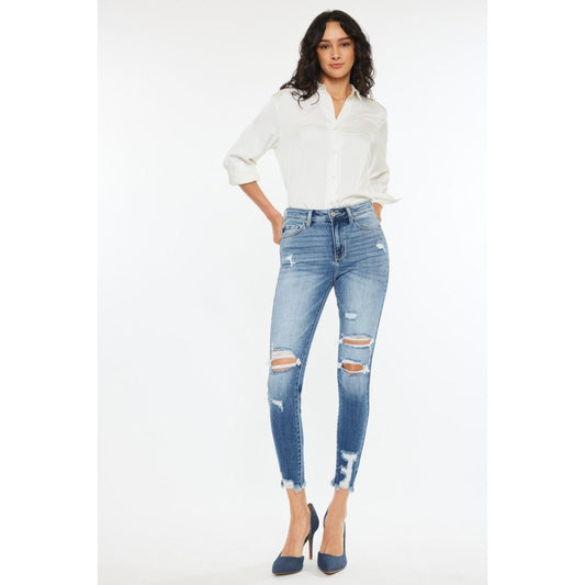 Kancan High Rise Frayed Ankle Skinny Jeans