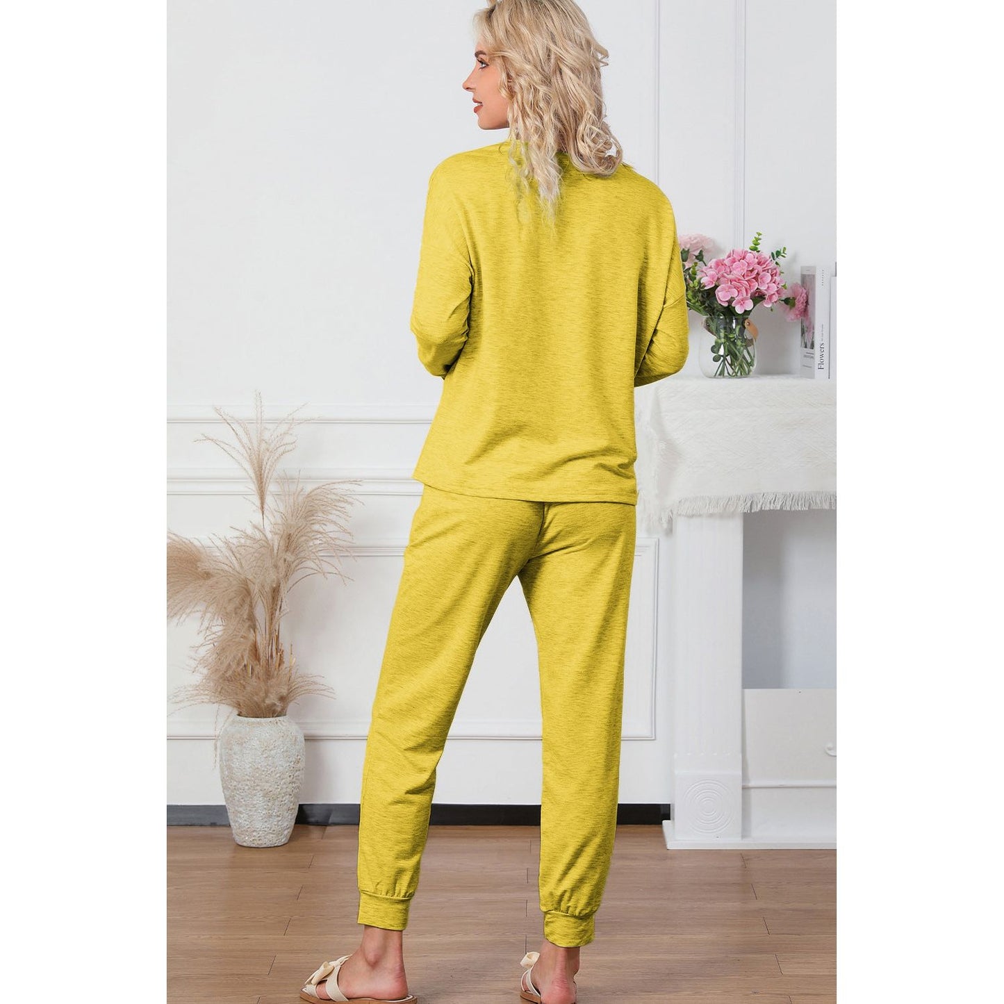 Round Neck Top and Drawstring Pants Lounge Set