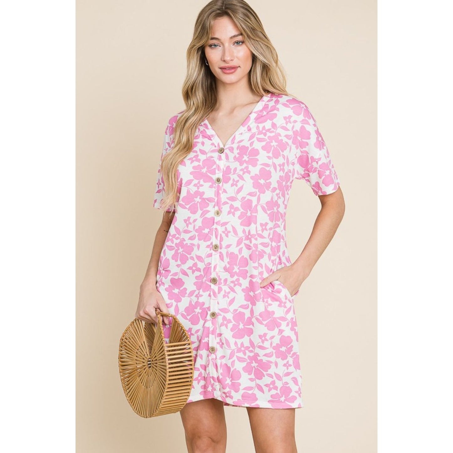 BOMBOM Floral Button Down Mini Dress