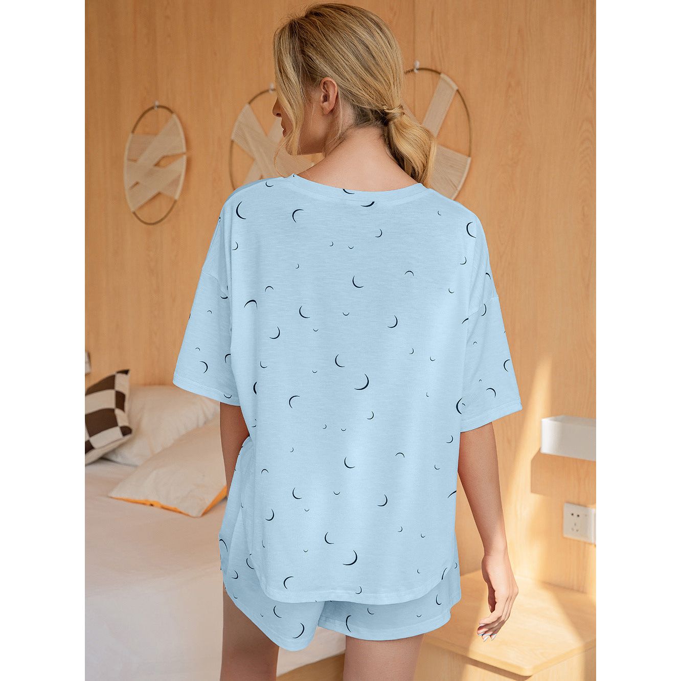 Ivy Lane Moon Print T-Shirt and Shorts Lounge Set