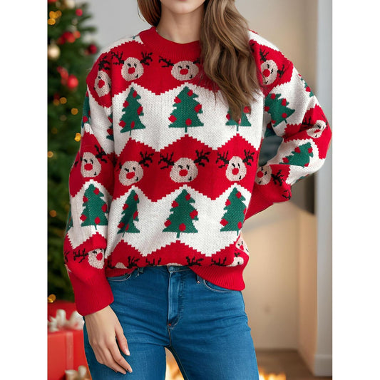 Christmas Element Round Neck Long Sleeve Sweater