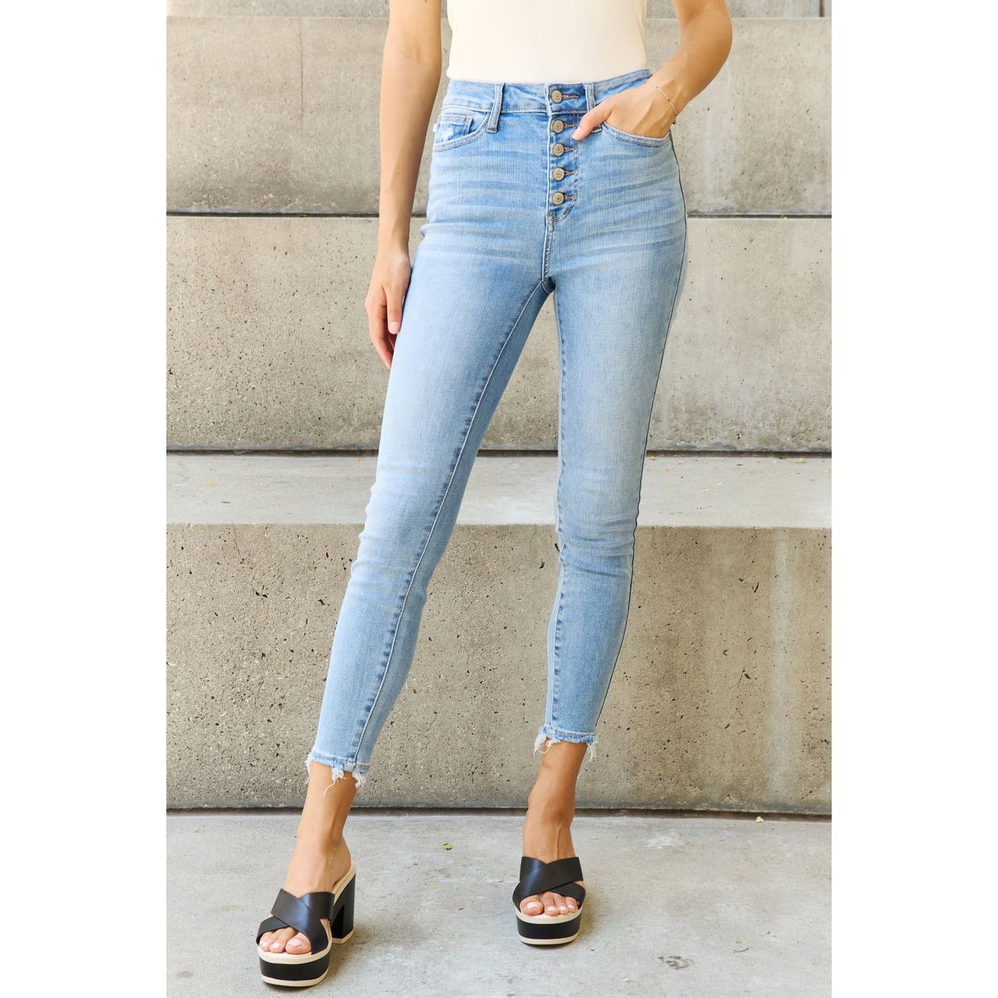 Judy Blue Full Size Button Fly Raw Hem Jeans