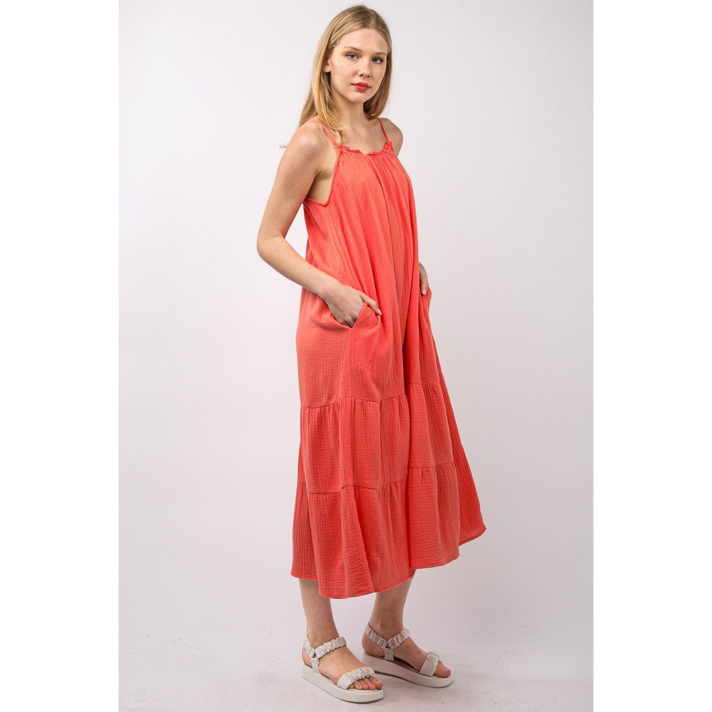 VERY J Ruffled A-Line Midi Cami Dress