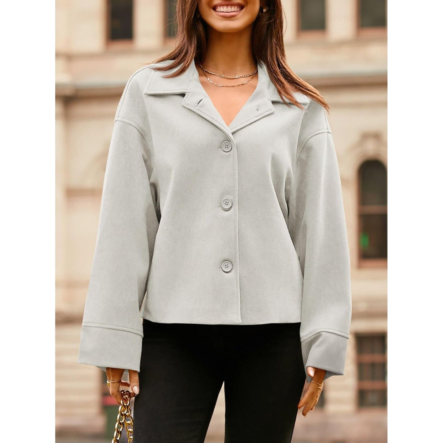 Collared Neck Dropped Shoulder Jacket