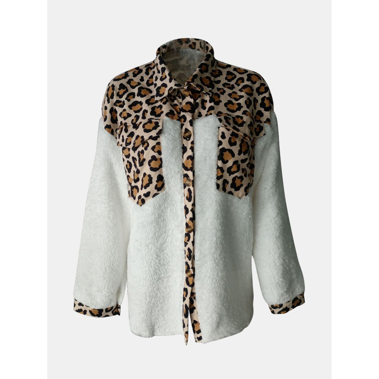 Fuzzy Button Up Long Sleeve Jacket