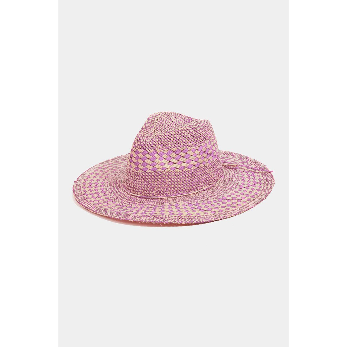 Fame Checkered Straw Weave Sun Hat