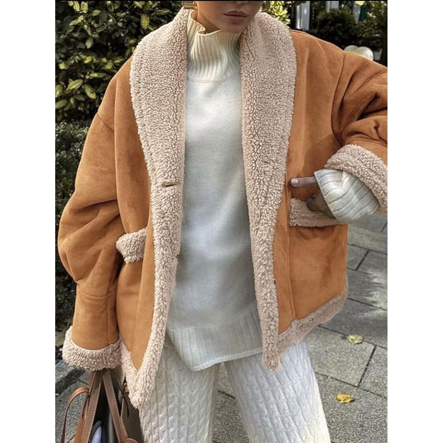 Fuzzy Collared Neck Long Sleeve Jacket