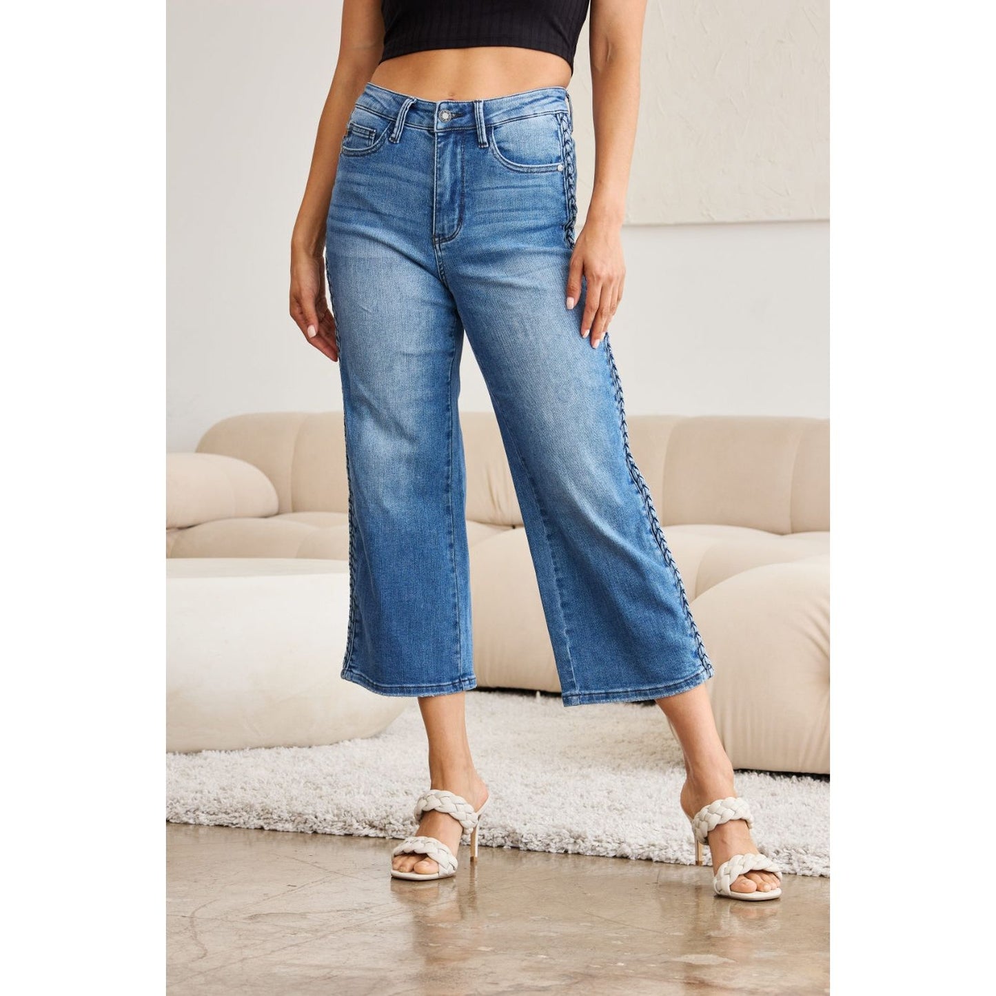 Judy Blue Full Size Braid Side Detail Wide Leg Jeans