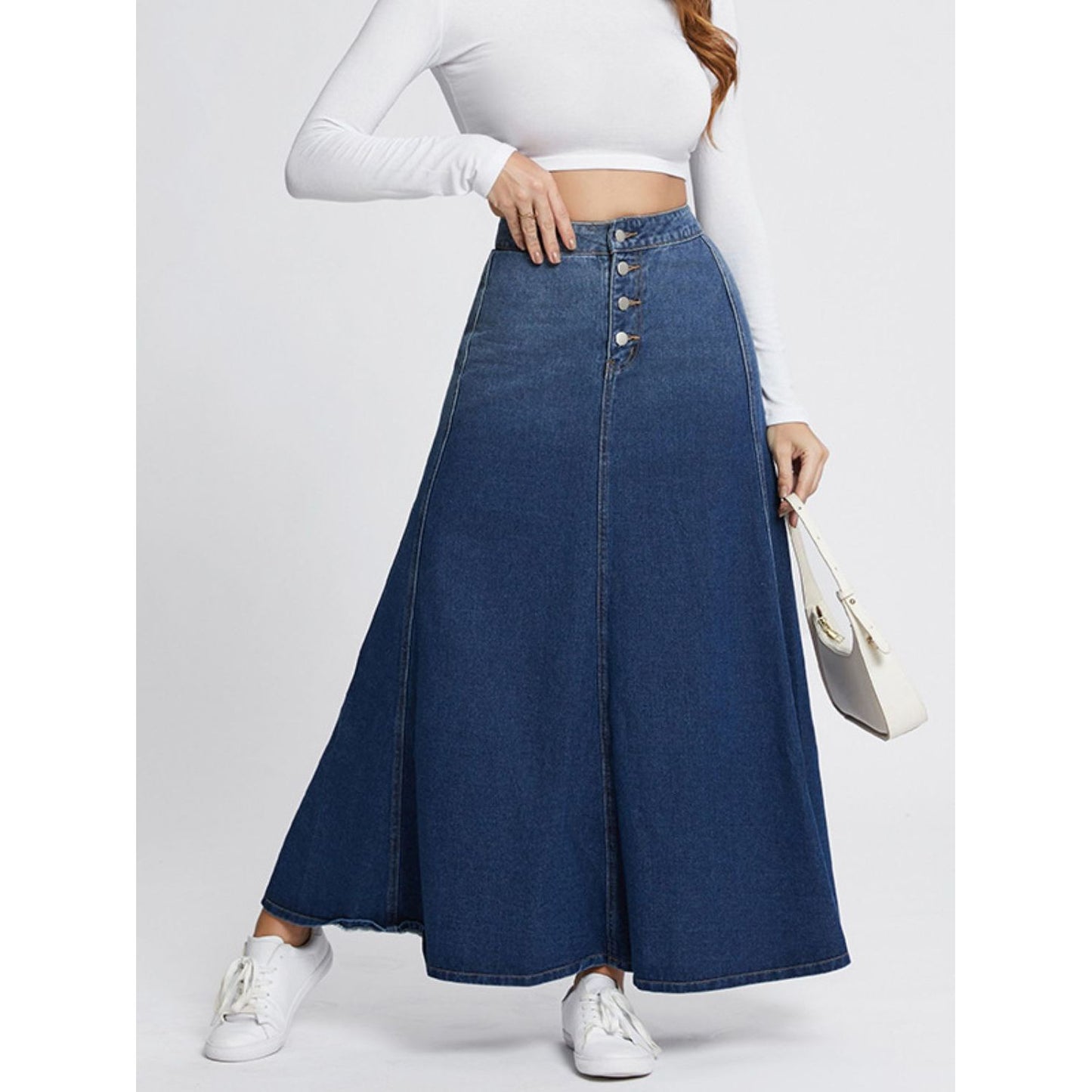 Button-Fly Hight Rise Denim Skirt