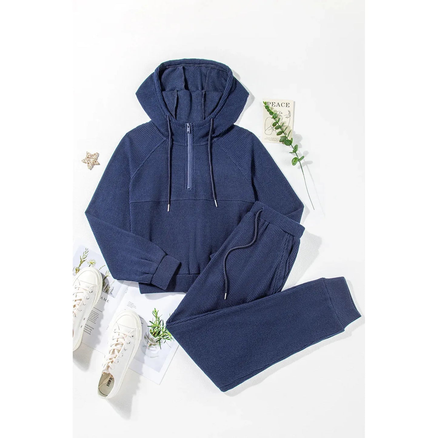 Drawstring Half Zip Hoodie and Joggers Active Set