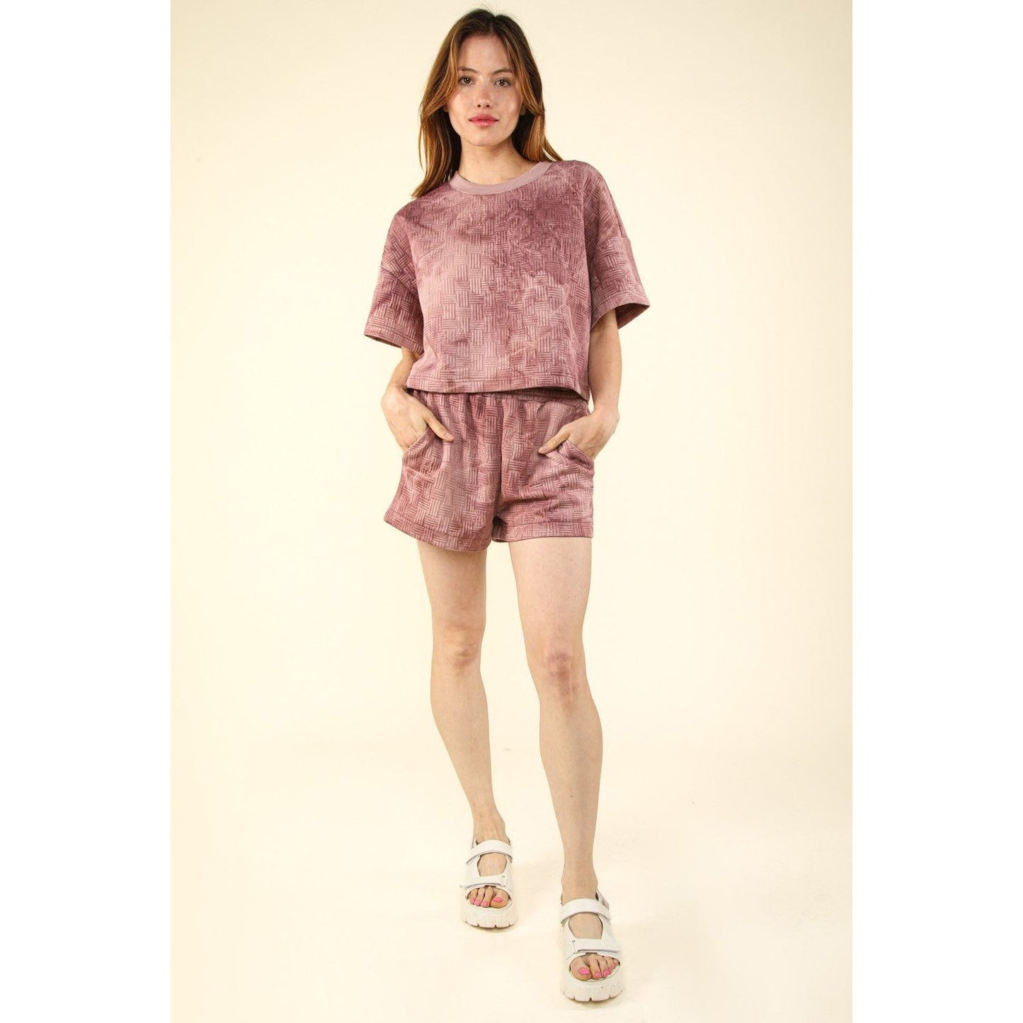 VERY J Quilted Washed Crop Top and Shorts Set