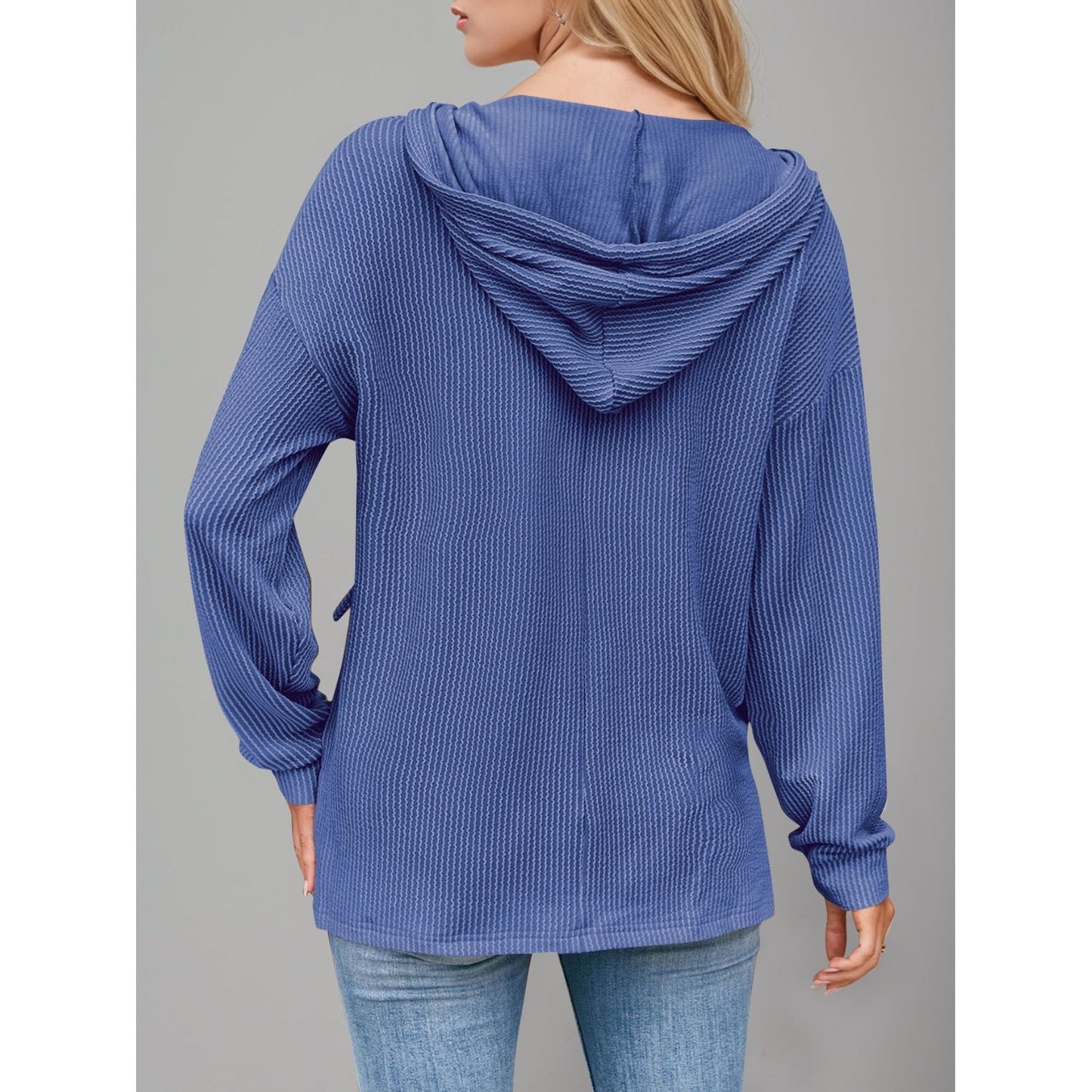 Double Take Drawstring Dropped Shoulder Long Sleeve Hoodie