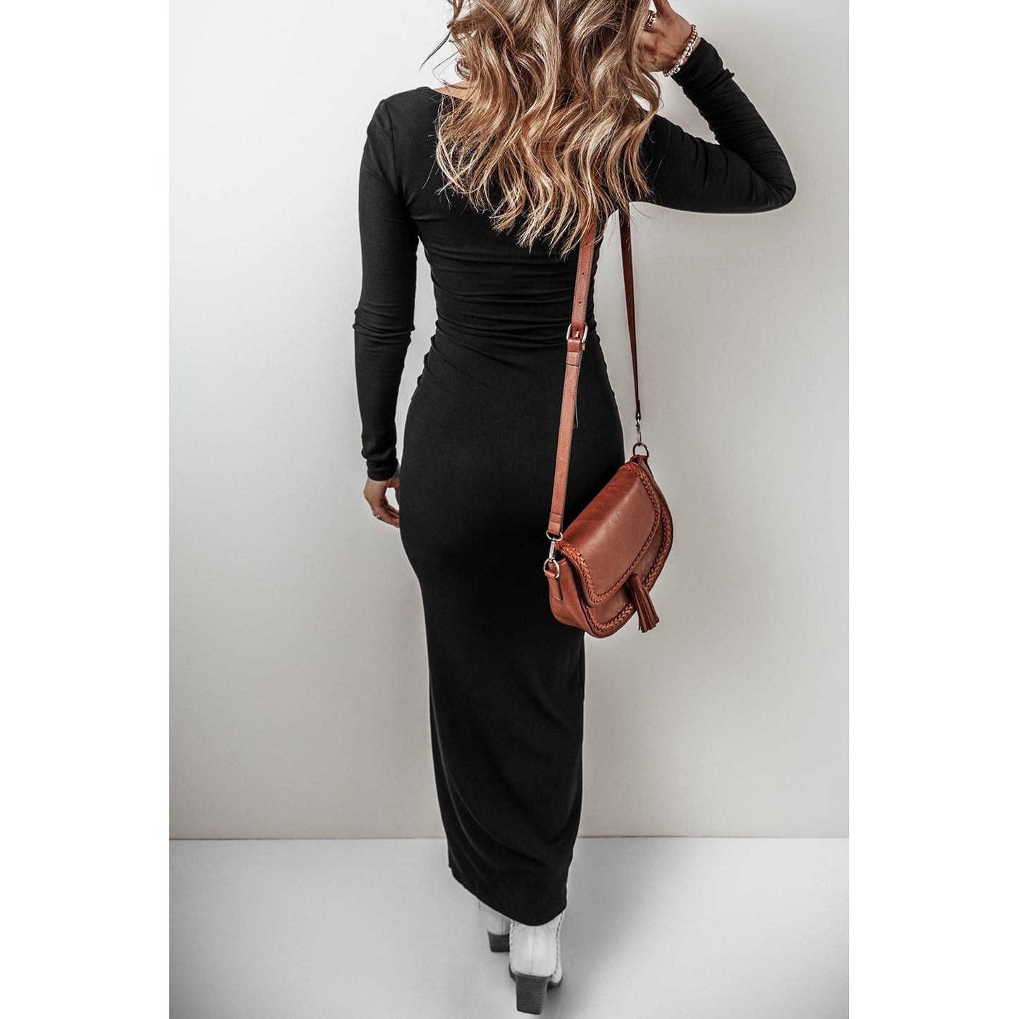 Square Neck Long Sleeve Maxi Dress