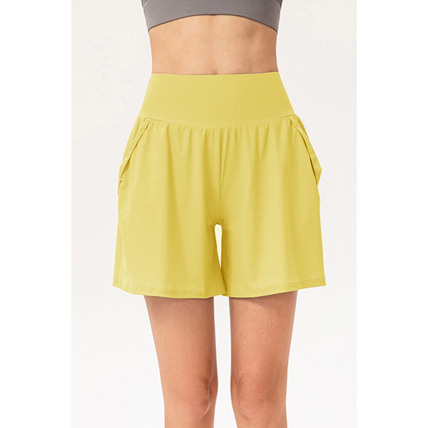 Pocketed Elastic Waist Active Shorts