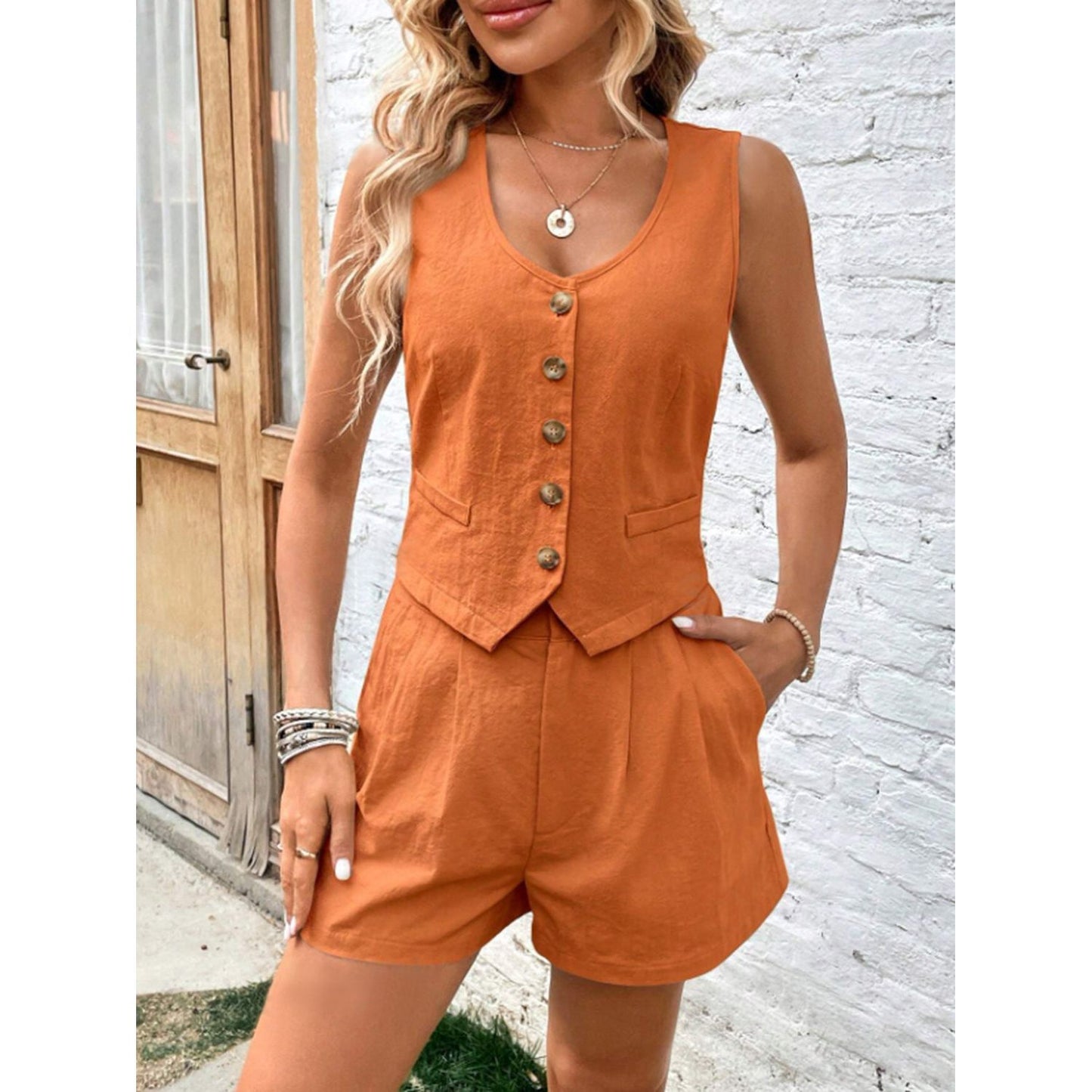 Scoop Neck Sleeveless Top and Shorts Set