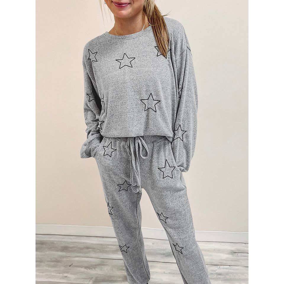 Star Print Long Sleeve Top and Pants Lounge Set