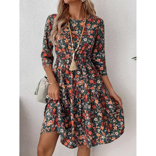 Frill Floral Round Neck Dress