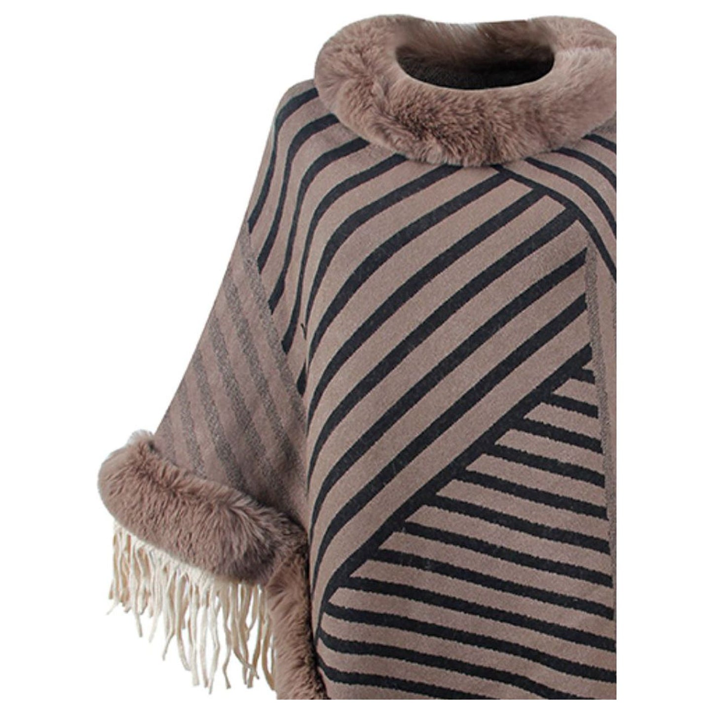 Striped Fringe Hem Poncho