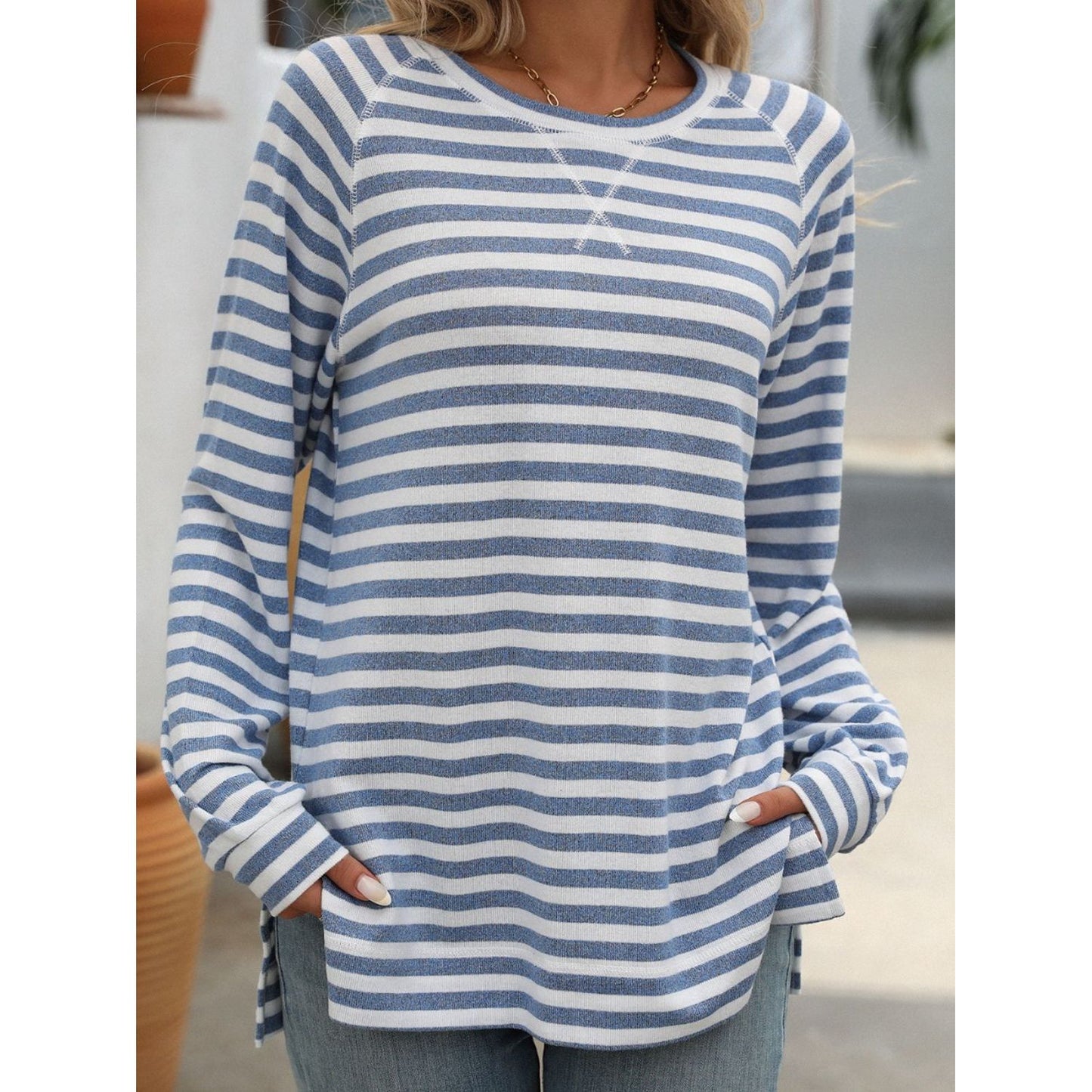 Mandy Striped Round Neck Long Sleeve T-Shirt