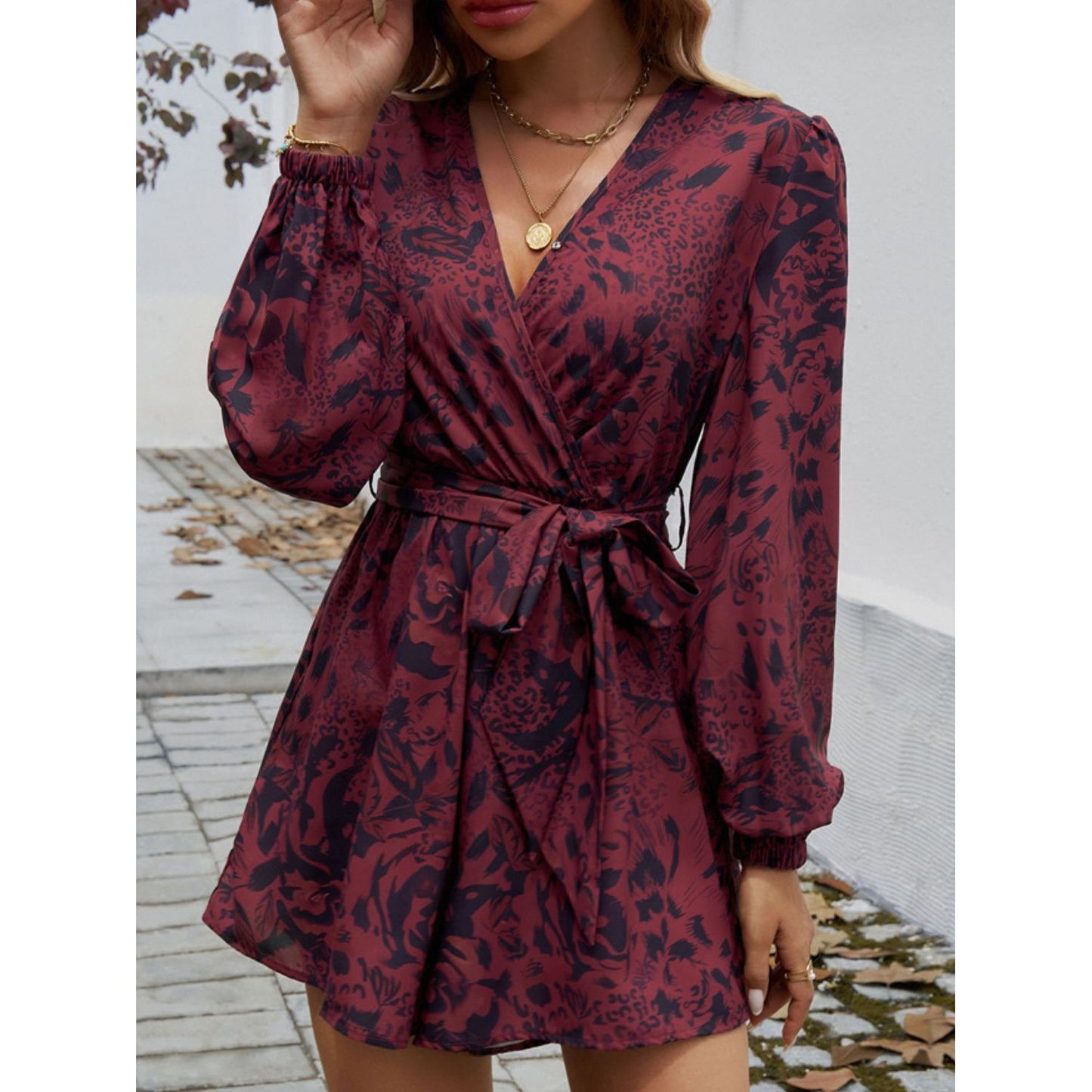 Tied Surplice Long Sleeve Romper