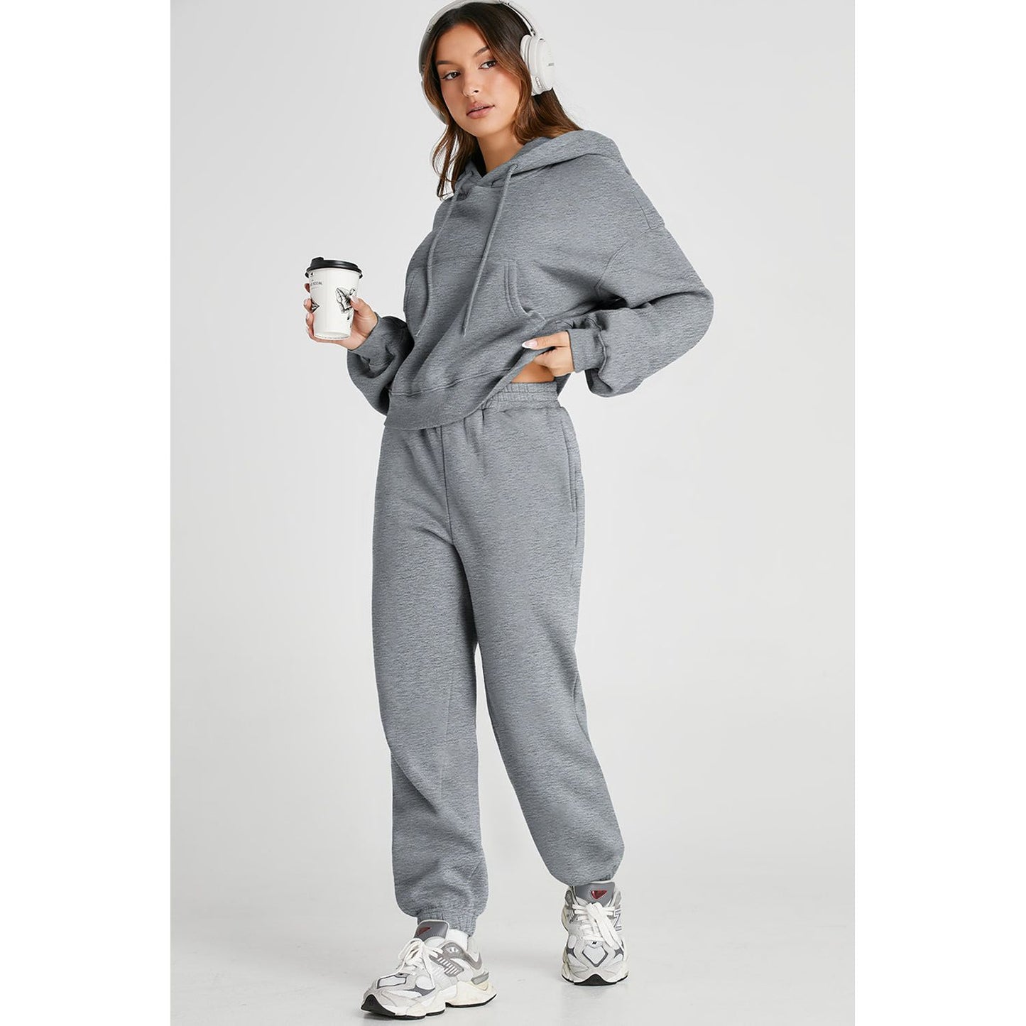 Dropped Shoulder Hooded Top and Pants Active Set