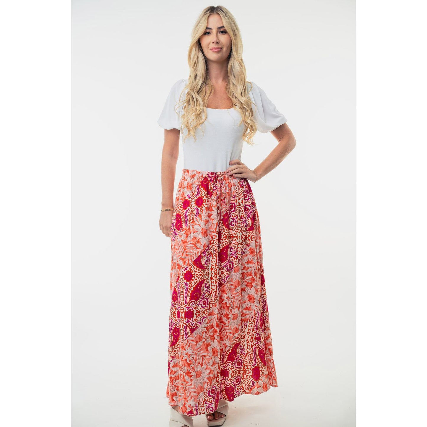 White Birch Full Size High Waisted Floral Woven Skirt