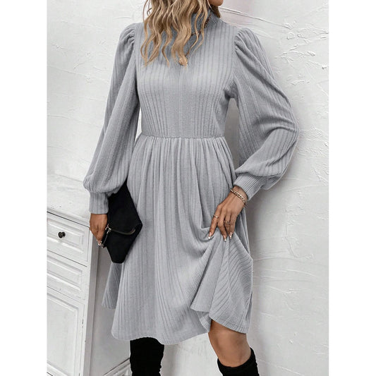 Textured Turtleneck Long Sleeve Dress