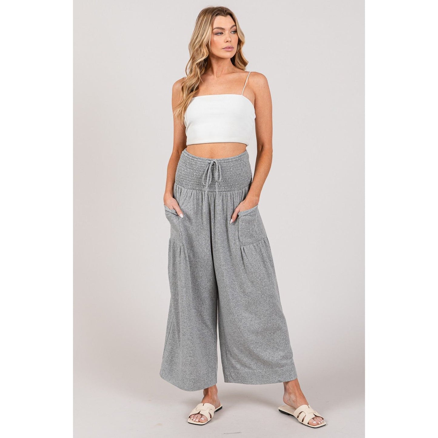 SAGE + FIG Drawstring Smocked High Waist Pants