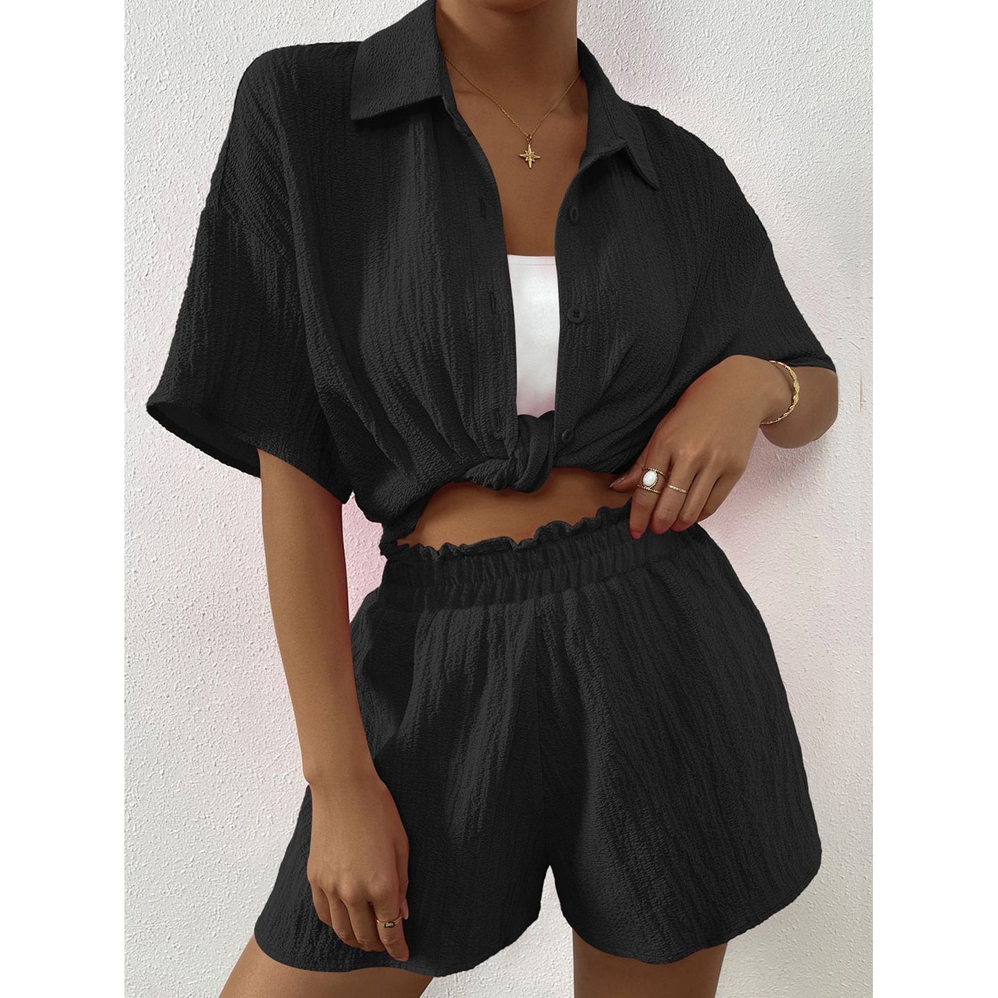 Button Up Half Sleeve Top and Shorts Set