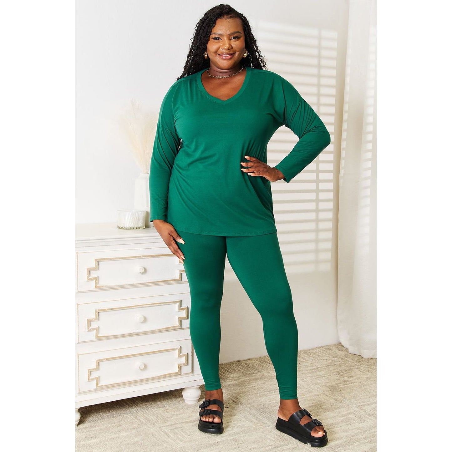 Zenana Lazy Days Full Size Long Sleeve Top and Leggings Set