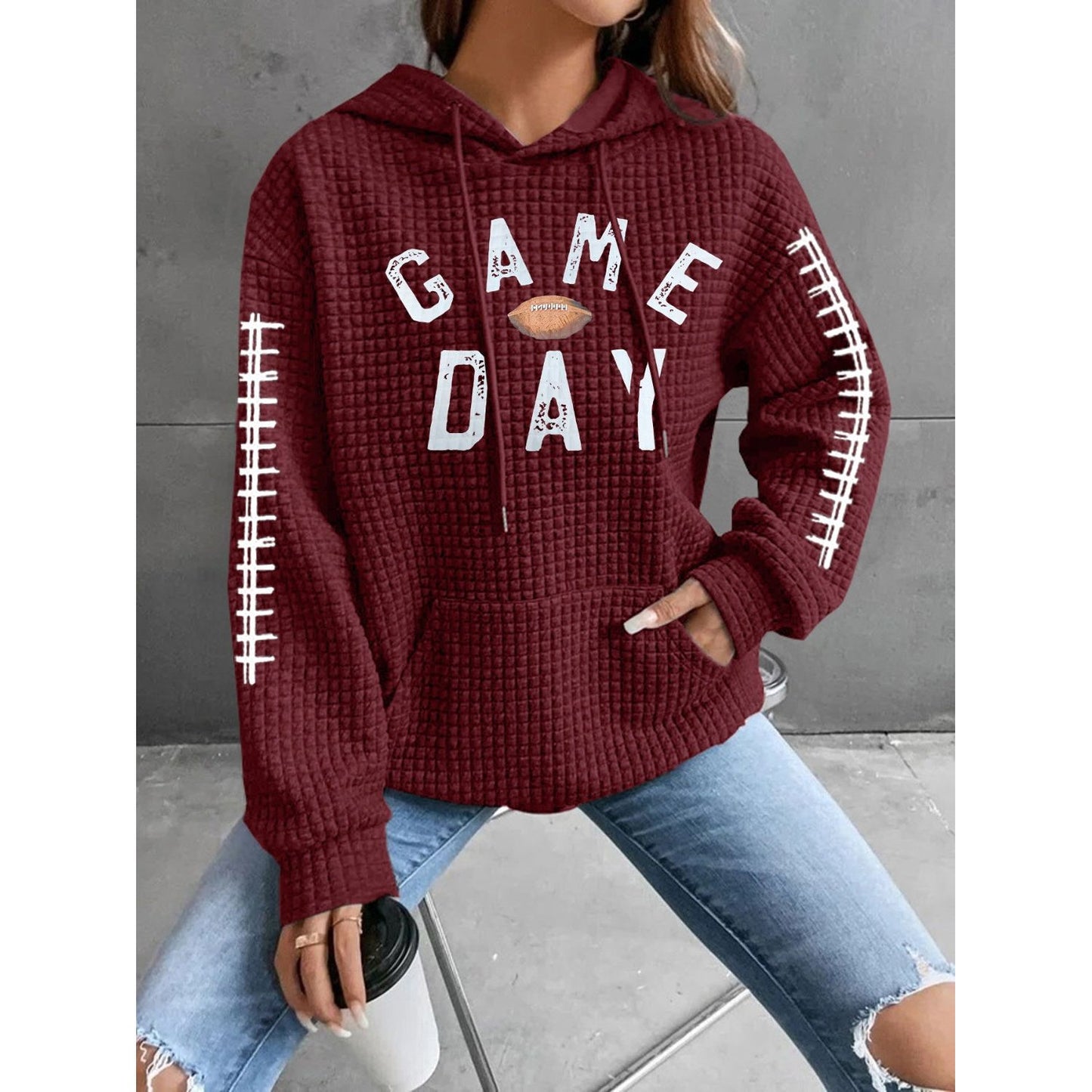 GAME DAY Football Drawstring Long Sleeve Hoodie