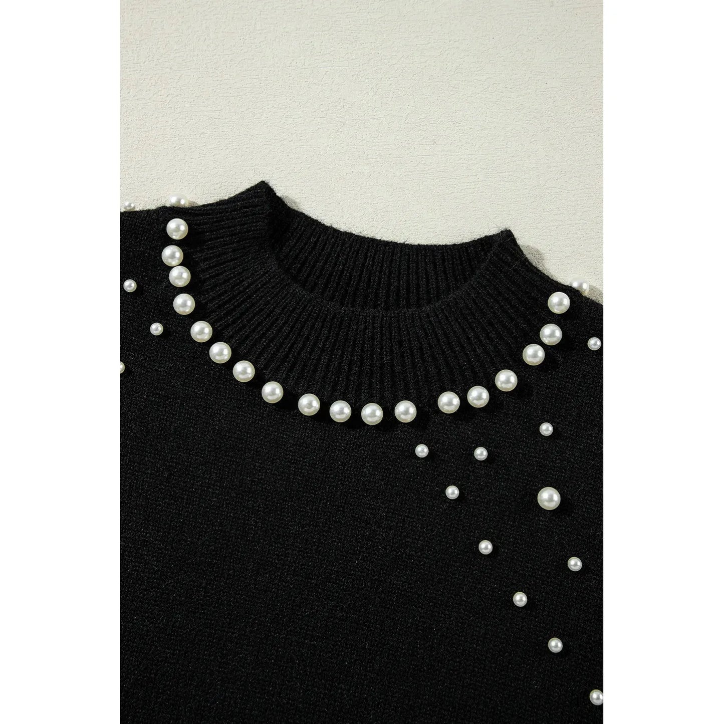 Pearl Detail Mock Neck Long Sleeve Sweater