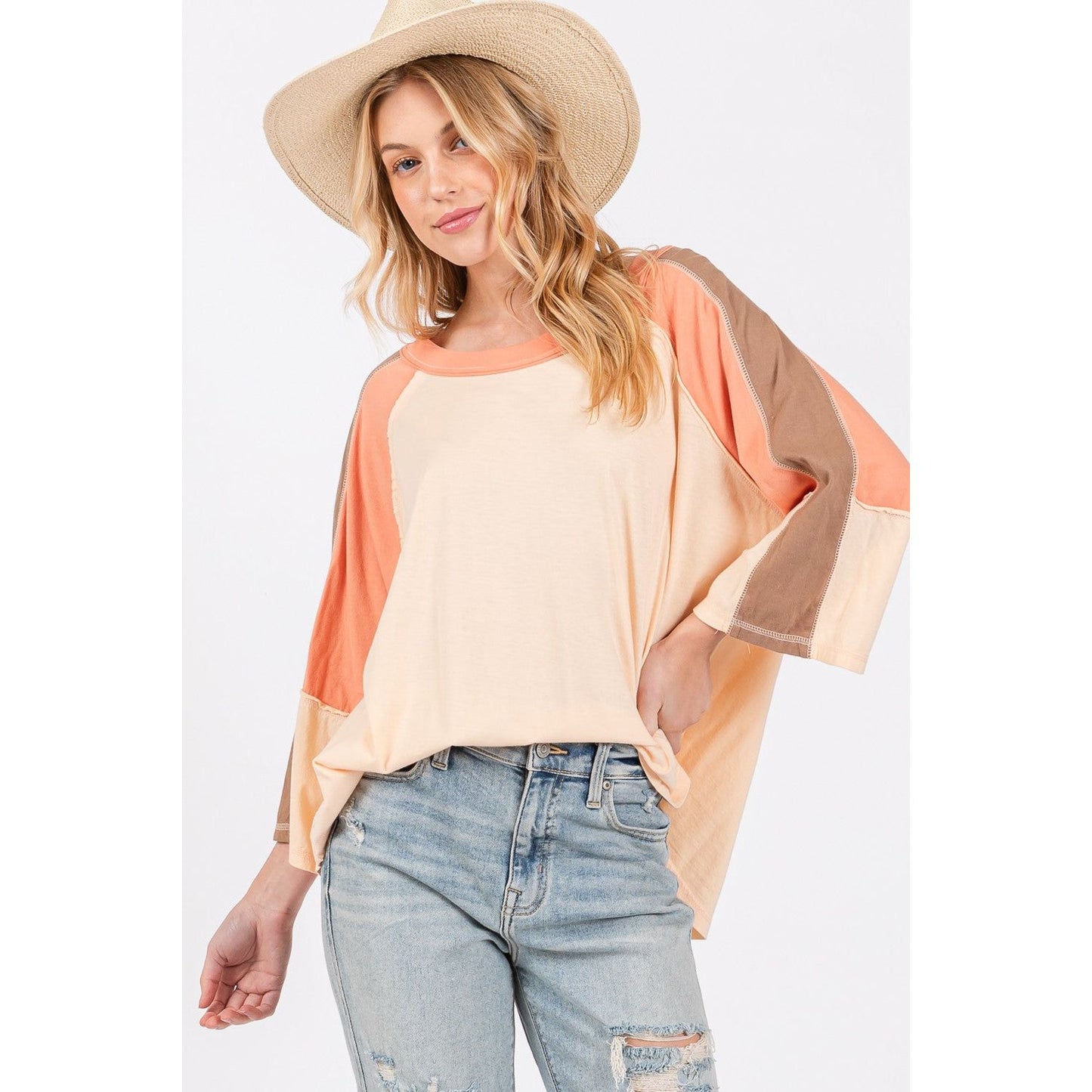 SAGE + FIG Color Block Curved Hem T-Shirt