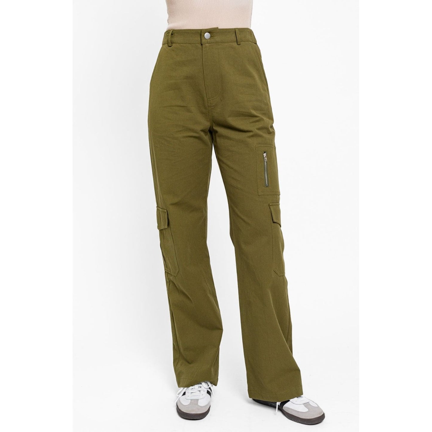 Le Lis High Waisted Wide Leg Cargo Pants with Pockets