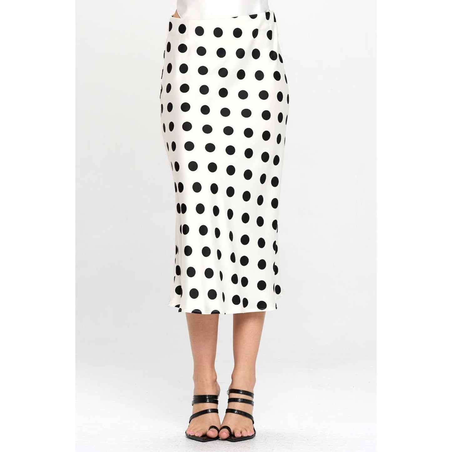 RENEE C Polka Dot Satin Midi Skirt