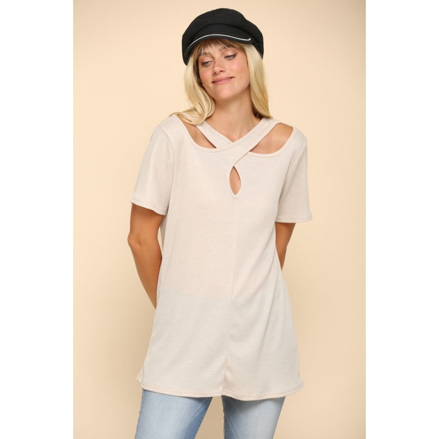 Celeste Full Size Crisscross Cutout Short Sleeve T-Shirt