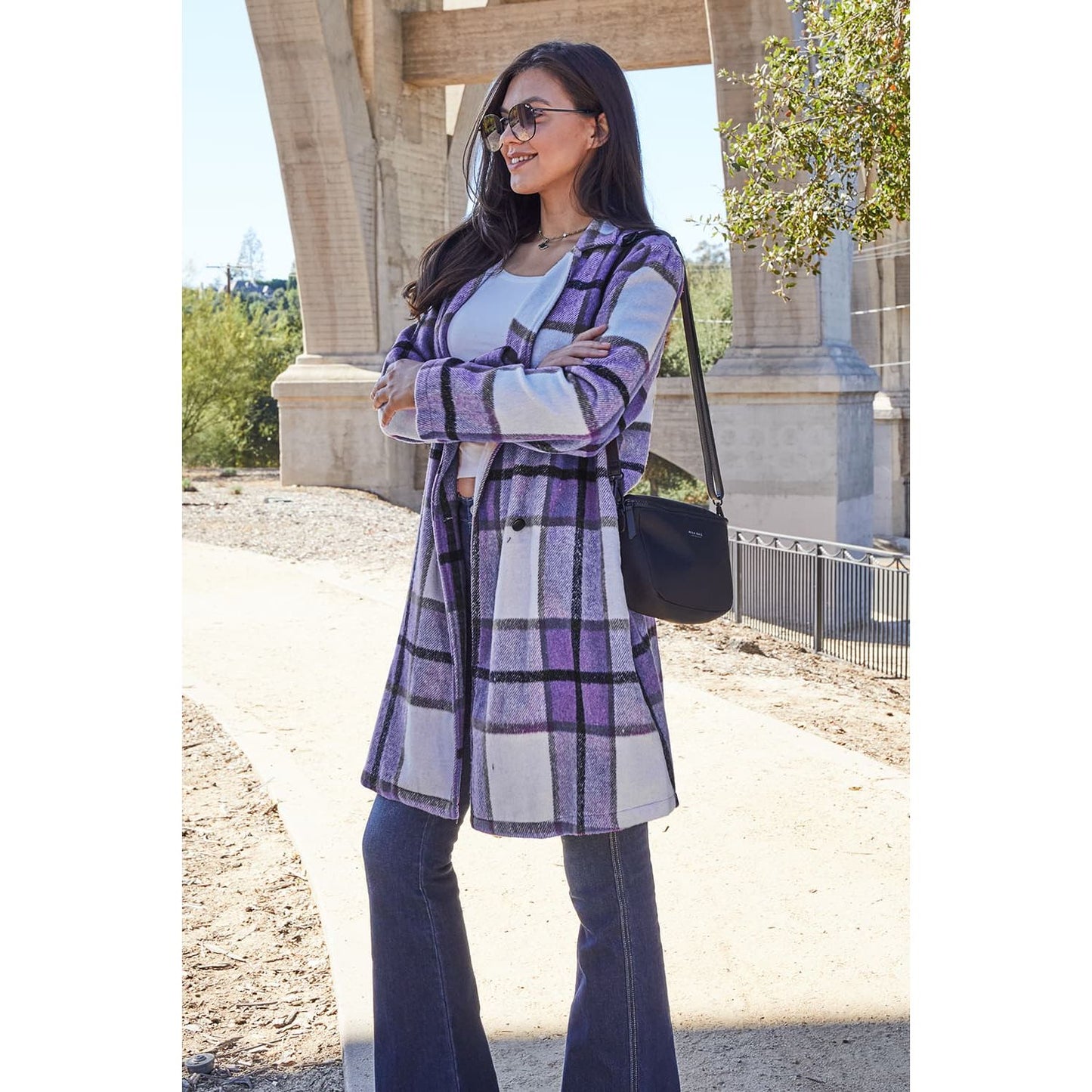 Double Take Full Size Plaid Button Up Lapel Collar Coat