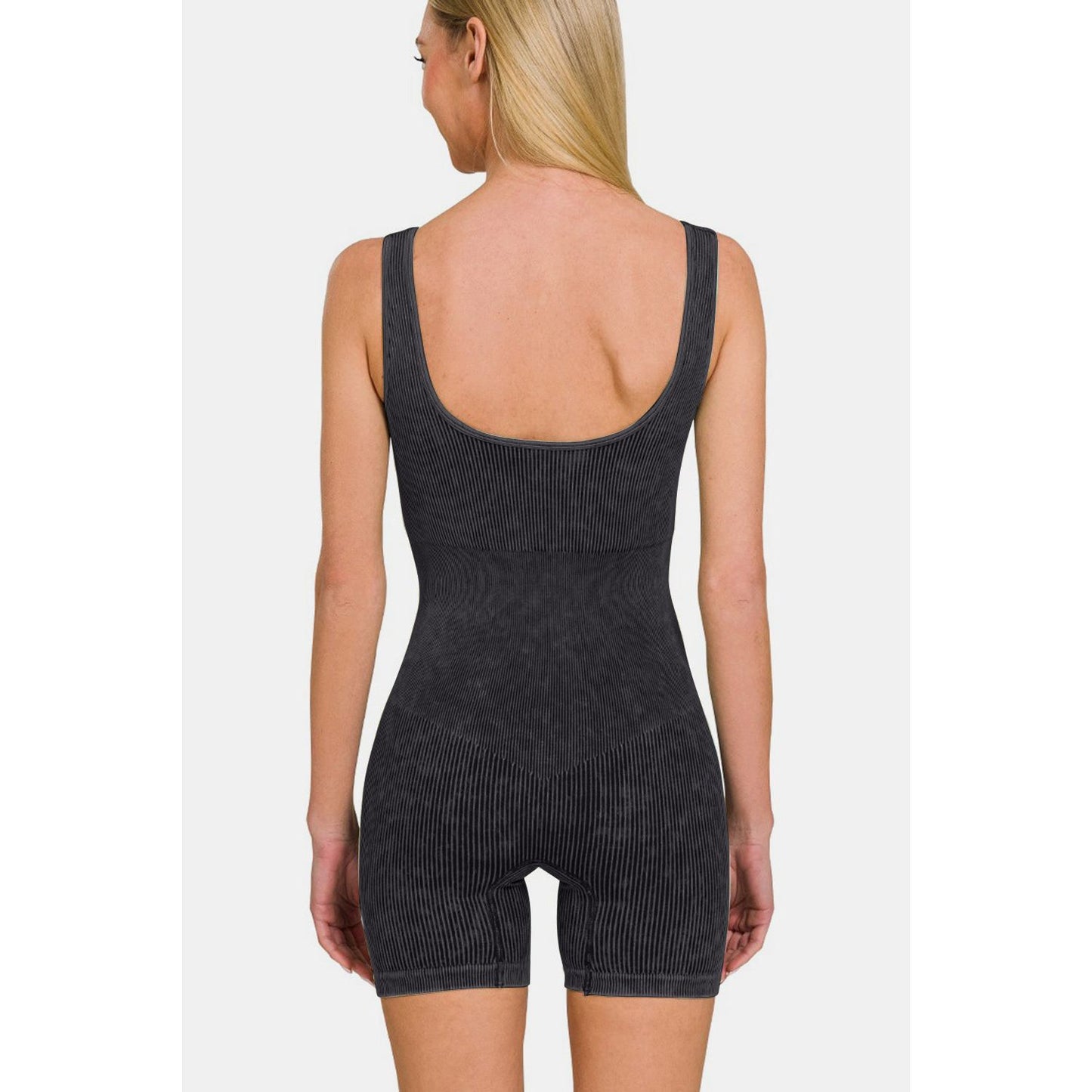 Zenana Washed Ribbed Romper with Pad