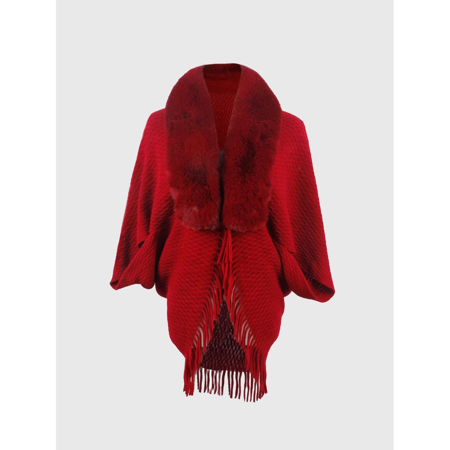 Open Front Fringe Hem Poncho