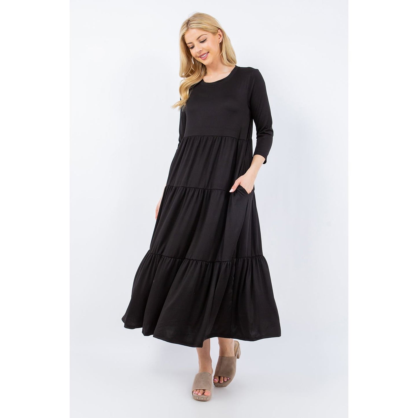 Celeste Full Size Tiered Midi Dress with Pockets