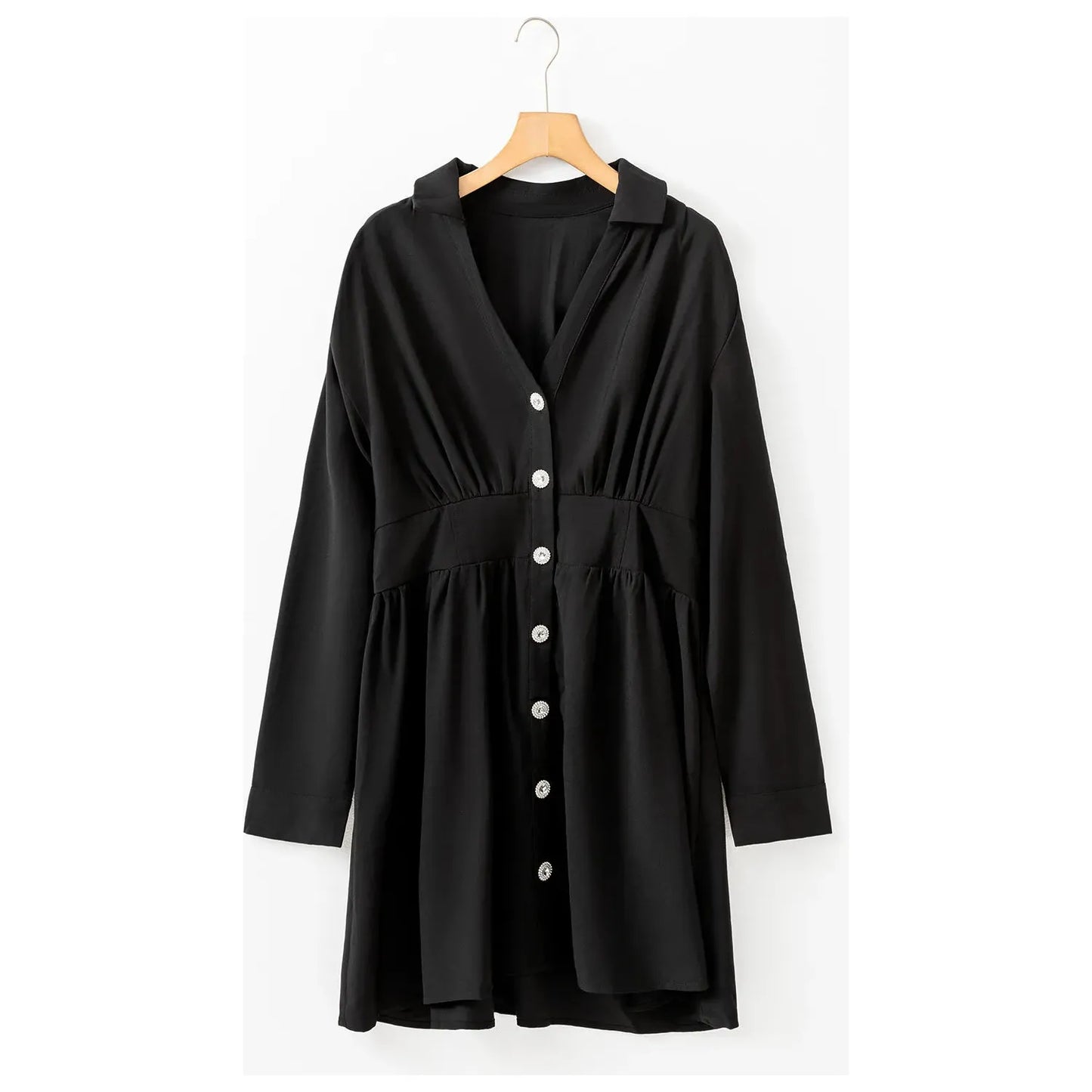 Ruched Button Up Long Sleeve Dress