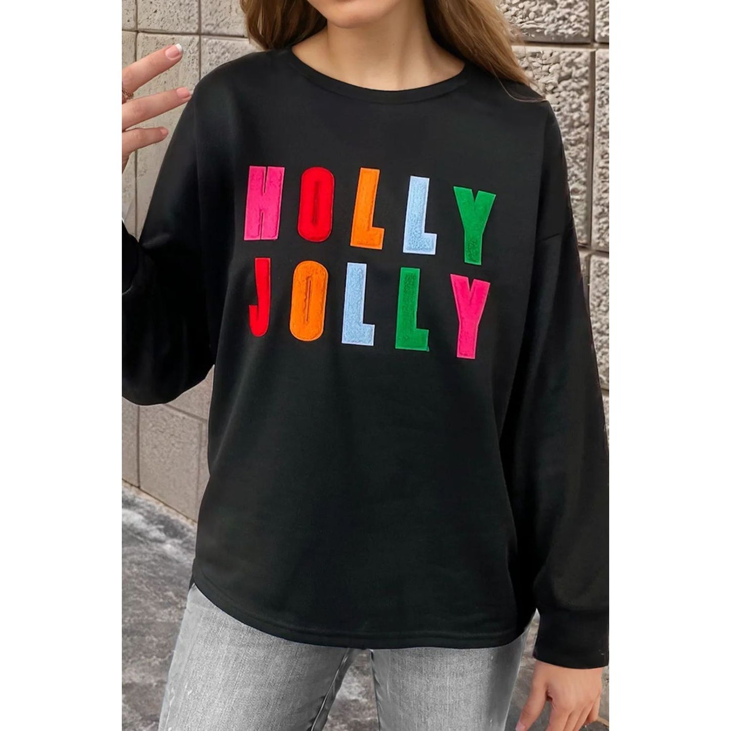 HOLLY JOLLY Round Neck Long Sleeve Top