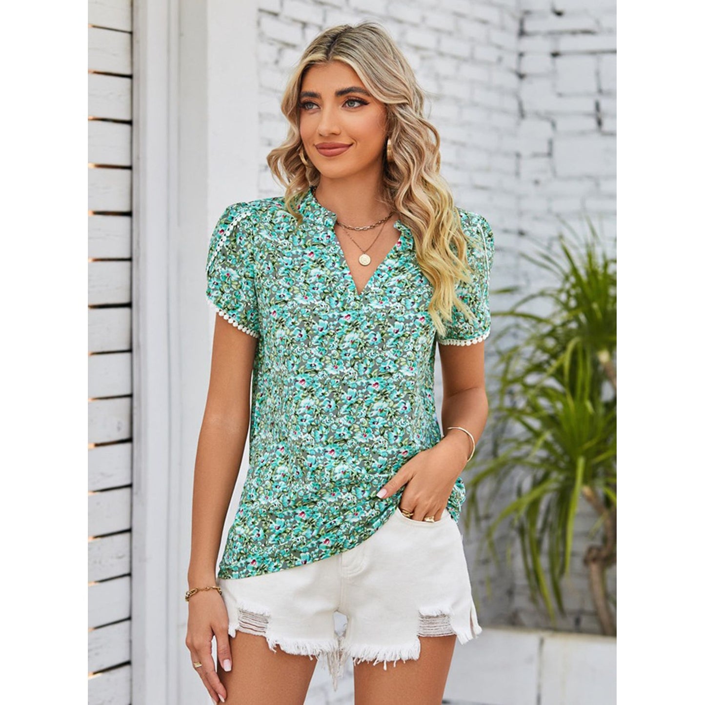 Floral Notched Neck Blouse