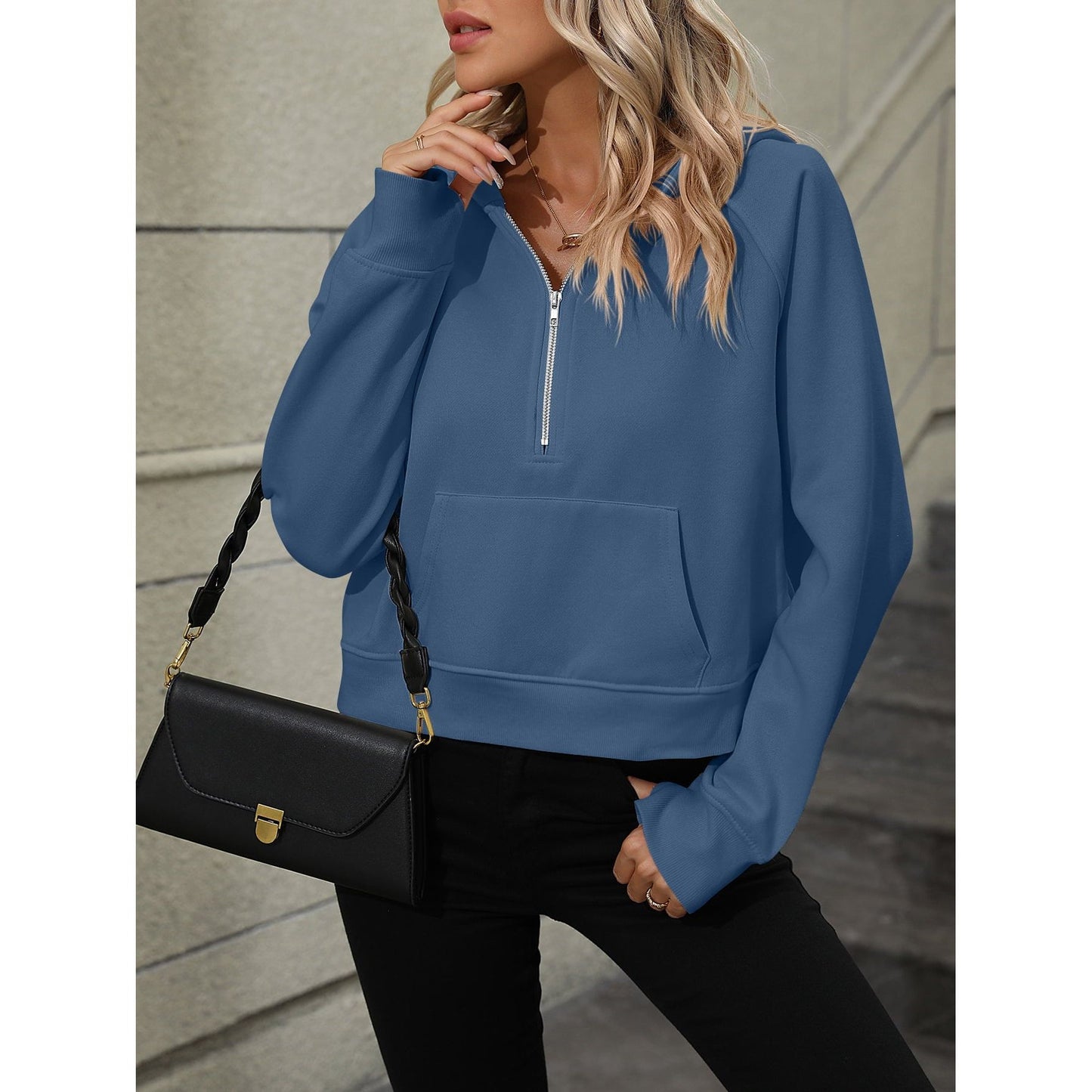 Mandy Raglan Sleeve Zip-Up Hoodie with Pocket