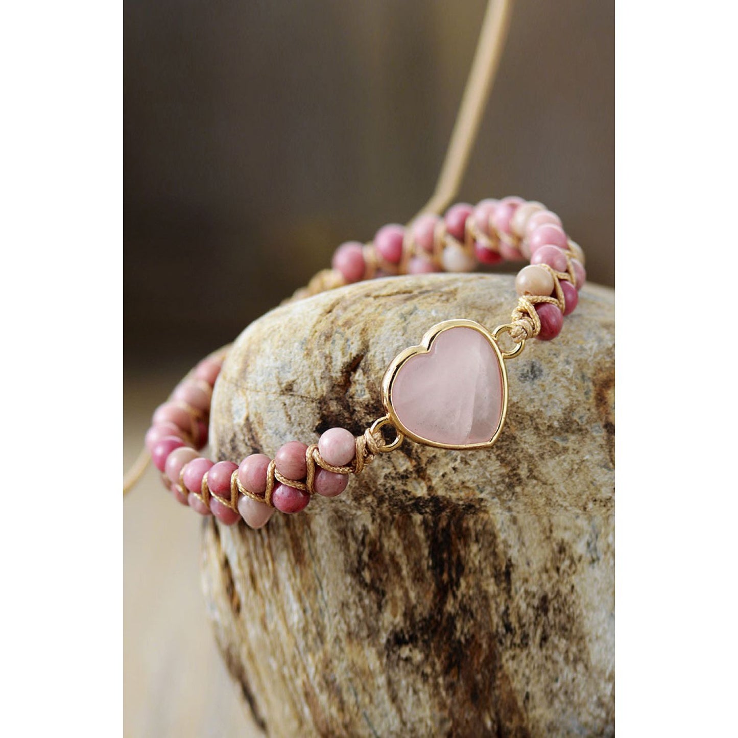 Rose Quartz Heart Beaded Bracelet