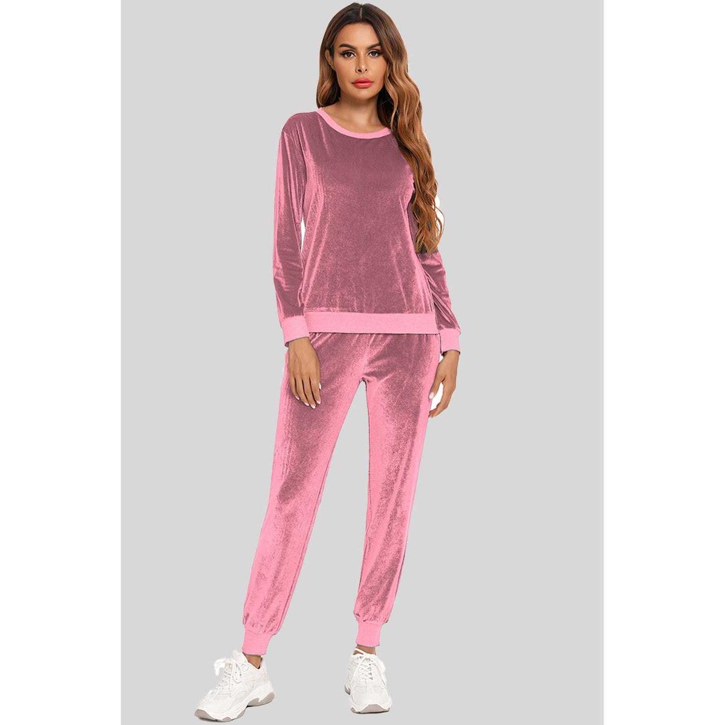 Round Neck Long Sleeve Loungewear Set with Pockets