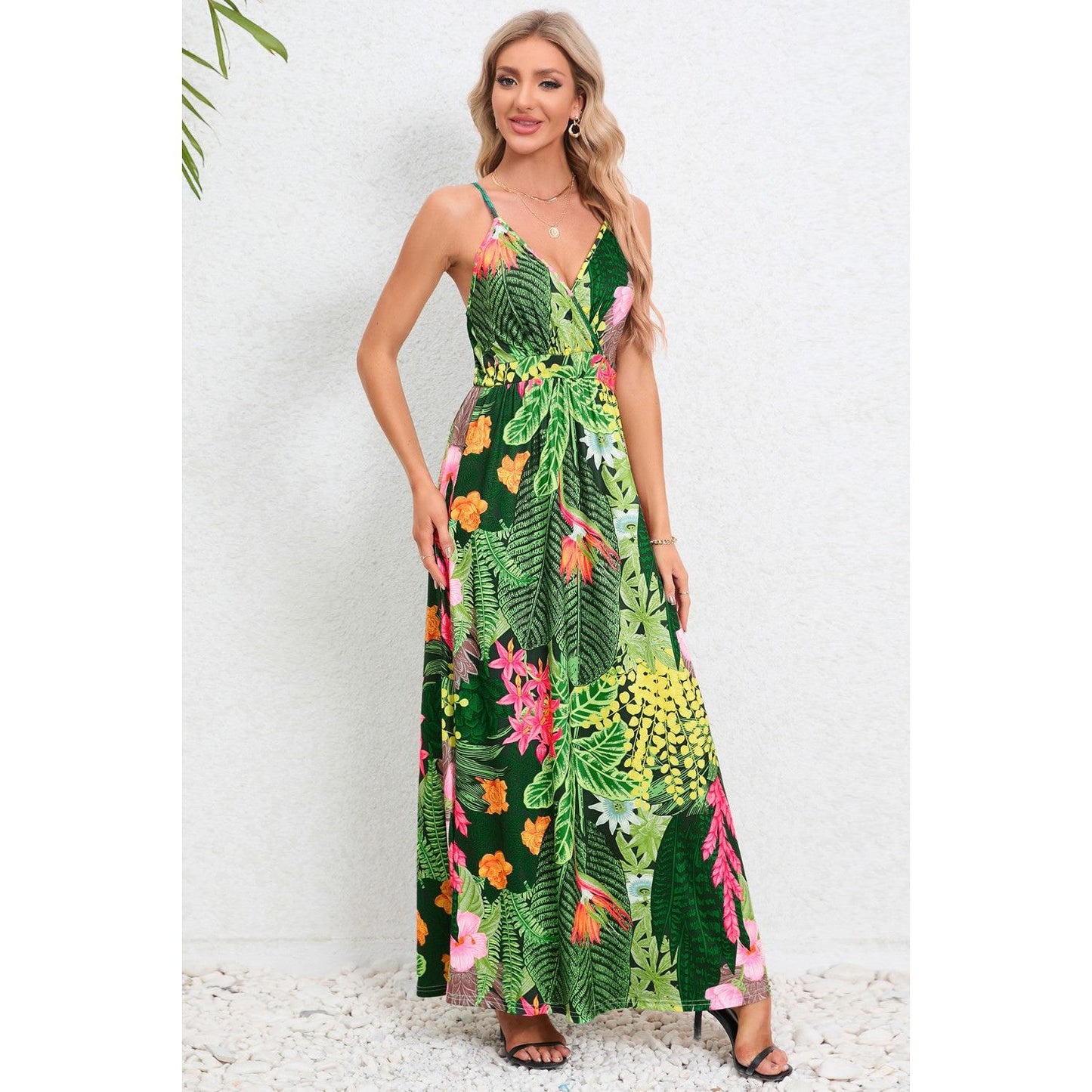 Printed Surplice Maxi Cami Dress