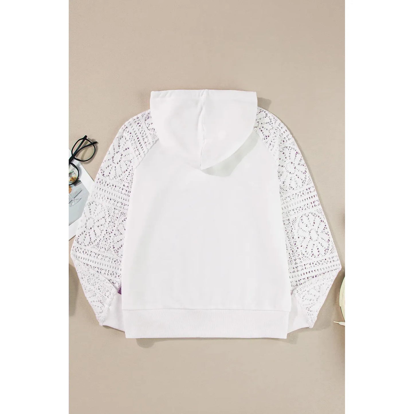 Drawstring Openwork Long Sleeve Hoodie