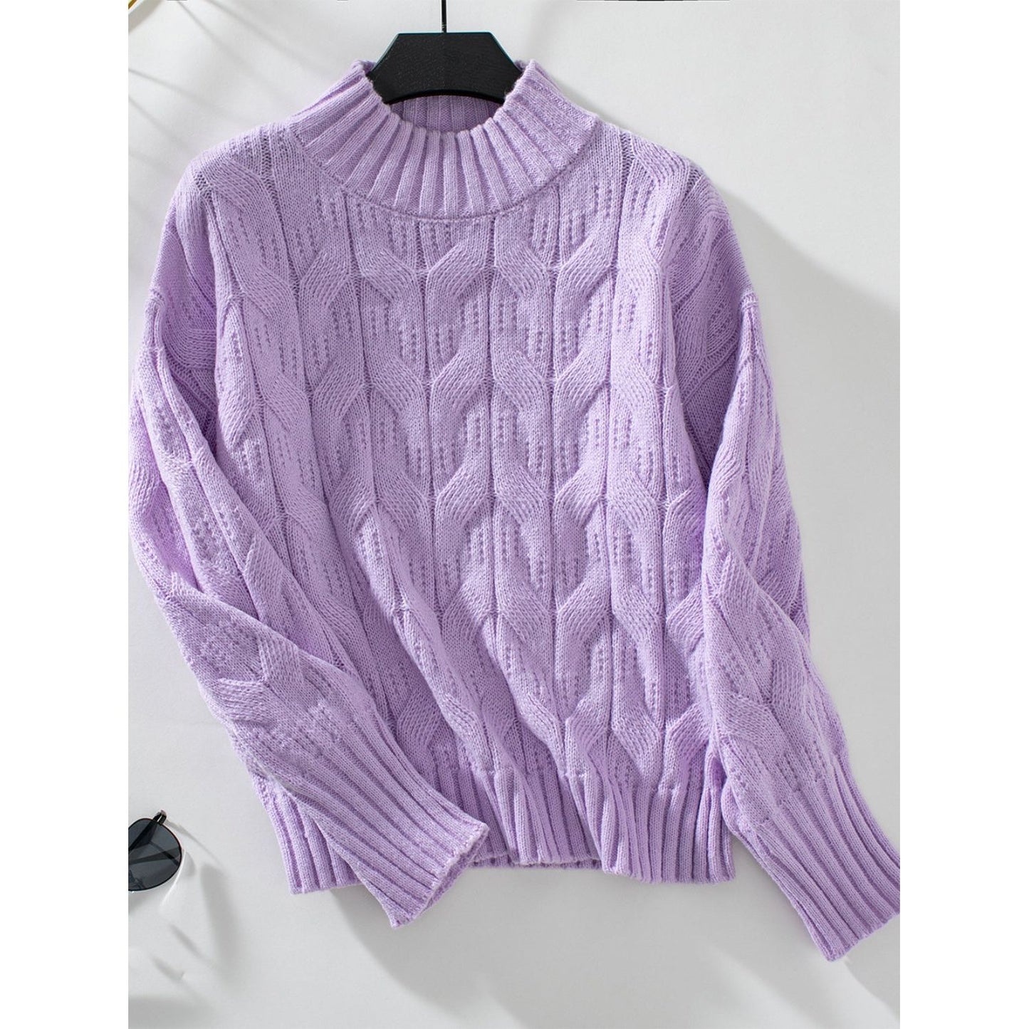 Cable Knit Mock Neck Long Sleeve Sweater