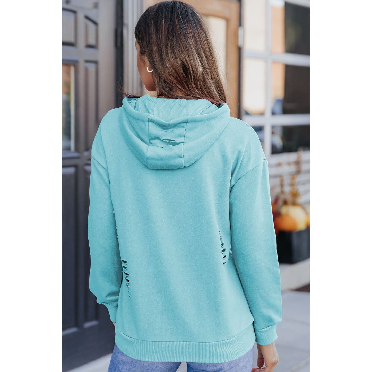 Cutout Dropped Shoulder Hoodie